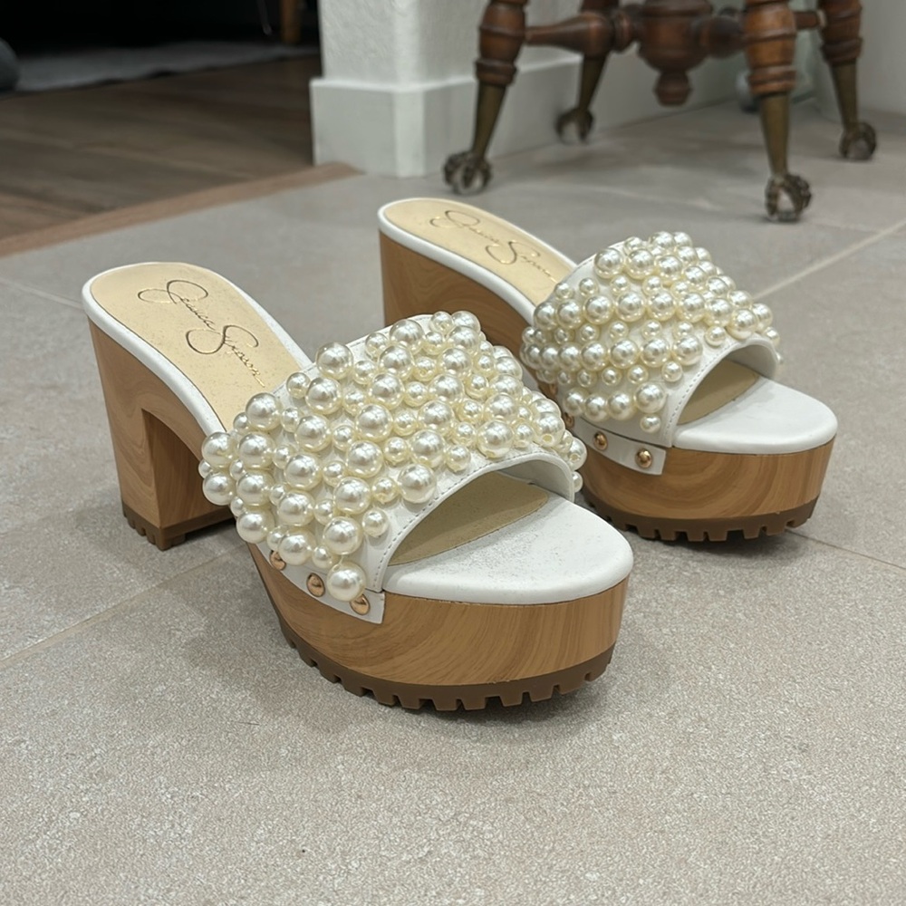 Jessica Simpson Wooden Platform Pearl Slides